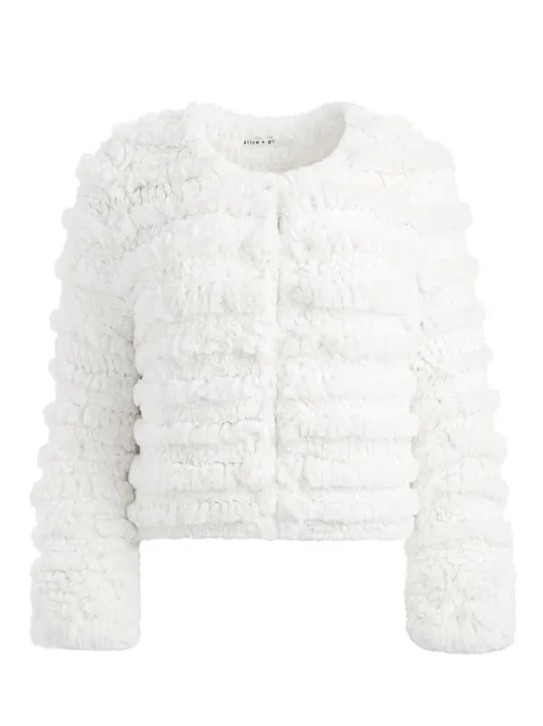 Jackets Coats Women Alice Olivia FAWN FAUX FUR TEXTURED JACKET Ecru