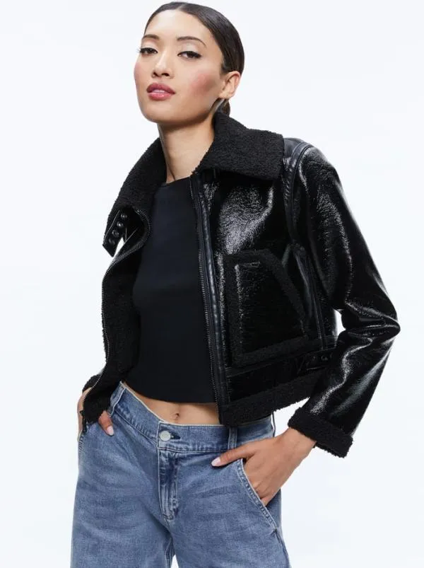 Jackets Coats Women Alice Olivia ISAIAH VEGAN LEATHER FAUX SHEARLING CROPPED JACKET Black Jackets Coats Women Alice Olivia ISAIAH VEGAN LEATHER FAUX SHEARLING CROPPED JACKET Black