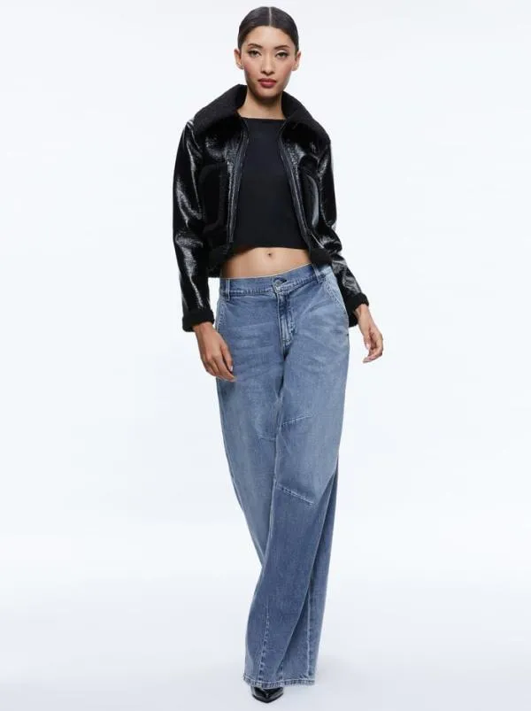 Jackets Coats Women Alice Olivia ISAIAH VEGAN LEATHER FAUX SHEARLING CROPPED JACKET Black