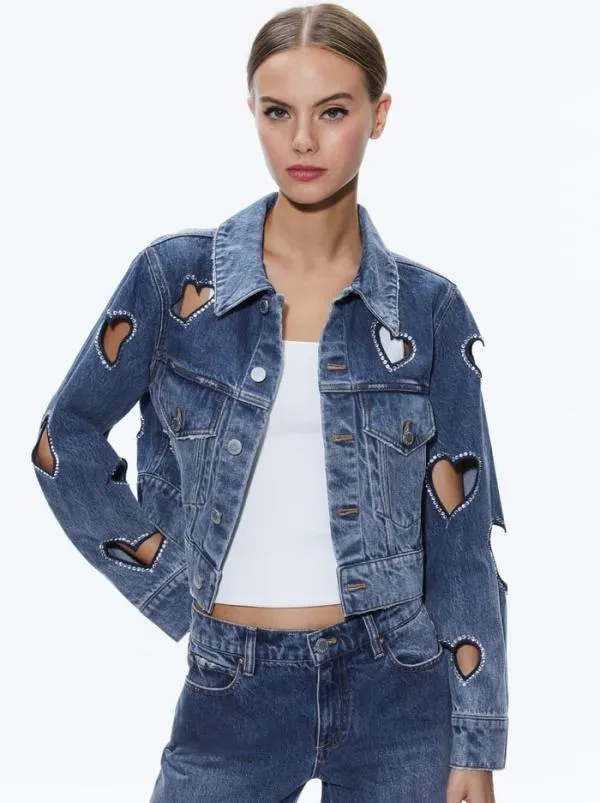 Jackets Coats Women Alice Olivia JEFF HEART EMBELLISHED CROPPED DENIM JACKET True Blues Dark Jackets Coats Women Alice Olivia JEFF HEART EMBELLISHED CROPPED DENIM JACKET True Blues Dark