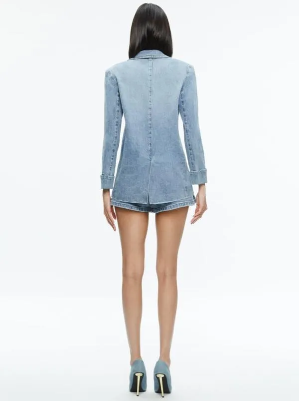 Jackets Coats Women Alice Olivia JUSTINE ROLLED CUFF BLAZER Georgia Vintage Blue