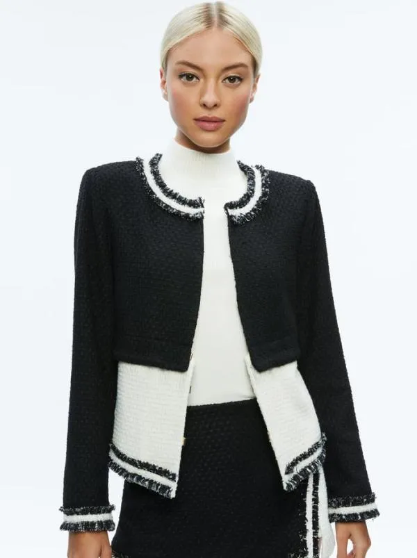 Jackets Coats Women Alice Olivia KIDMAN TWOFER TWEED JACKET Blackoff White