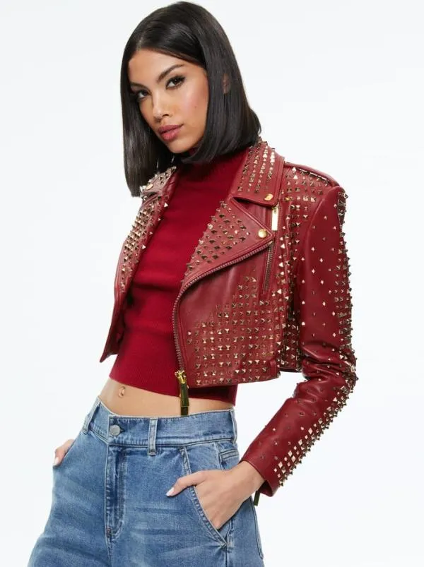 Jackets Coats Women Alice Olivia KRISHNA LEATHER CROPPED MOTO JACKET Bordeaux Jackets Coats Women Alice Olivia KRISHNA LEATHER CROPPED MOTO JACKET Bordeaux