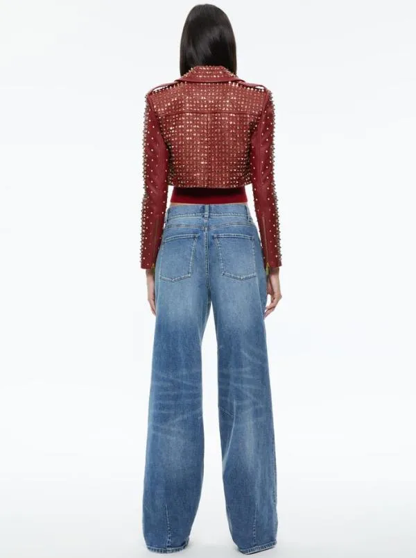 Jackets Coats Women Alice Olivia KRISHNA LEATHER CROPPED MOTO JACKET Bordeaux