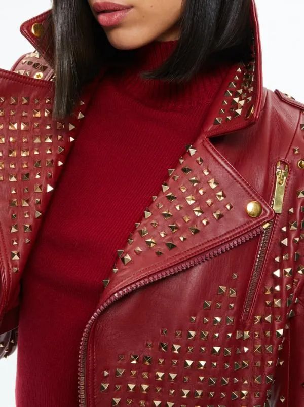 Jackets Coats Women Alice Olivia KRISHNA LEATHER CROPPED MOTO JACKET Bordeaux