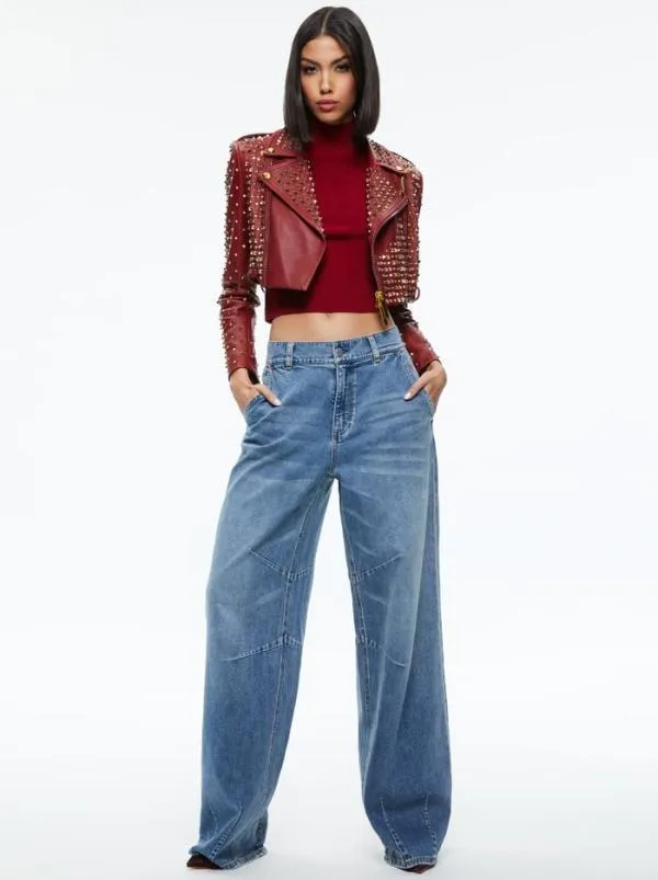 Jackets Coats Women Alice Olivia KRISHNA LEATHER CROPPED MOTO JACKET Bordeaux