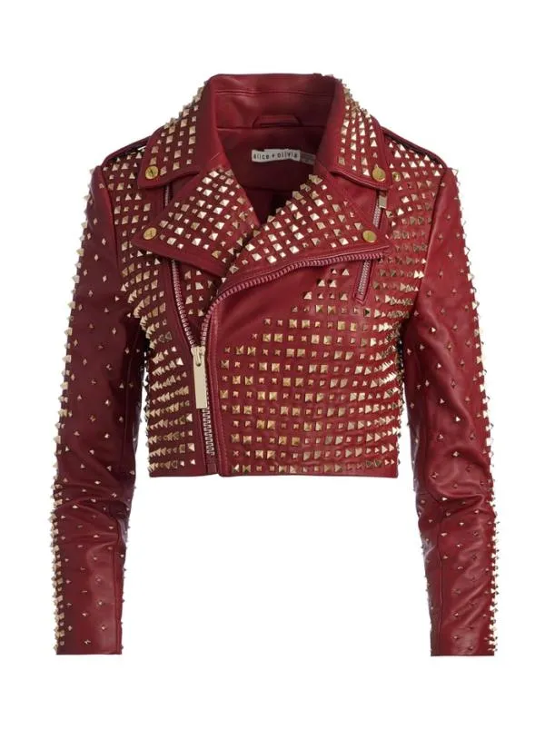 Jackets Coats Women Alice Olivia KRISHNA LEATHER CROPPED MOTO JACKET Bordeaux