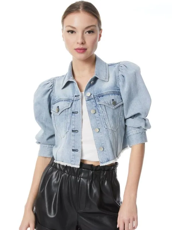 Jackets Coats Women Alice Olivia LANA PUFF SLEEVE DENIM JACKET WITH RAW HEM Rockstar Blue Jackets Coats Women Alice Olivia LANA PUFF SLEEVE DENIM JACKET WITH RAW HEM Rockstar Blue