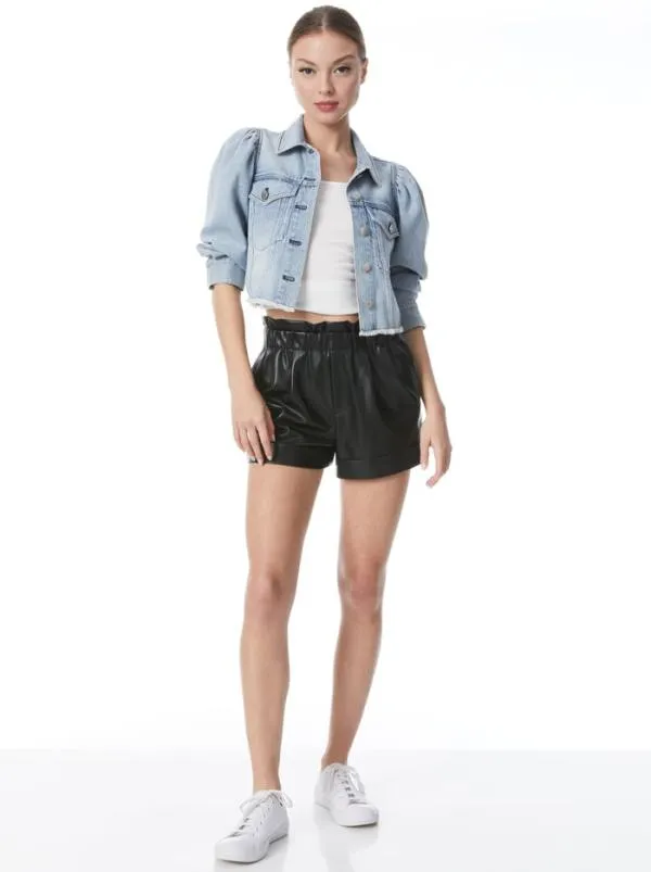 Jackets Coats Women Alice Olivia LANA PUFF SLEEVE DENIM JACKET WITH RAW HEM Rockstar Blue