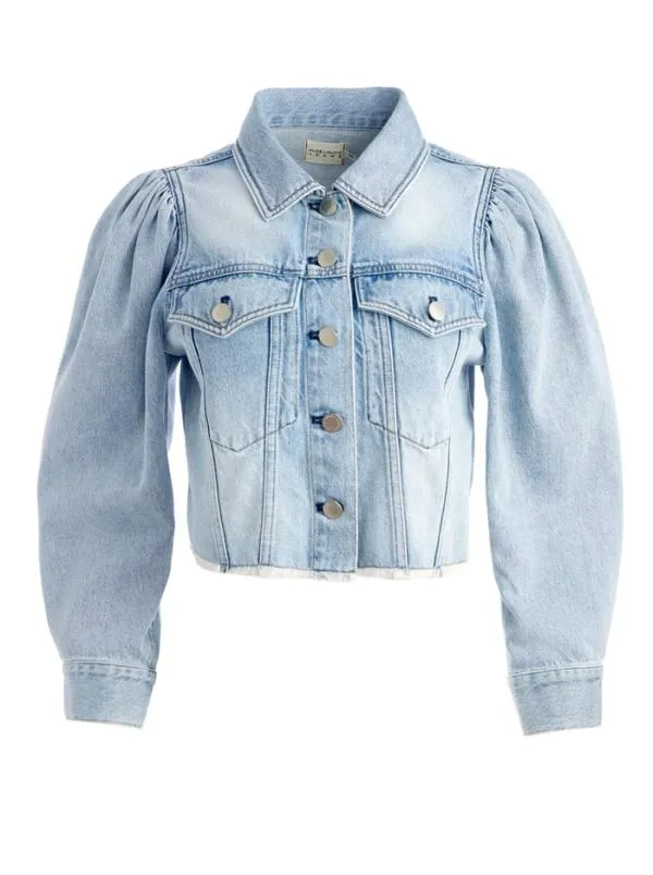 Jackets Coats Women Alice Olivia LANA PUFF SLEEVE DENIM JACKET WITH RAW HEM Rockstar Blue