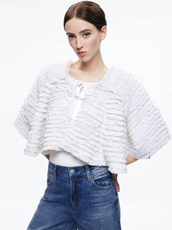 Jackets Coats Women Alice Olivia LOREE RUFFLE TIE FRONT CROPPED JACKET White