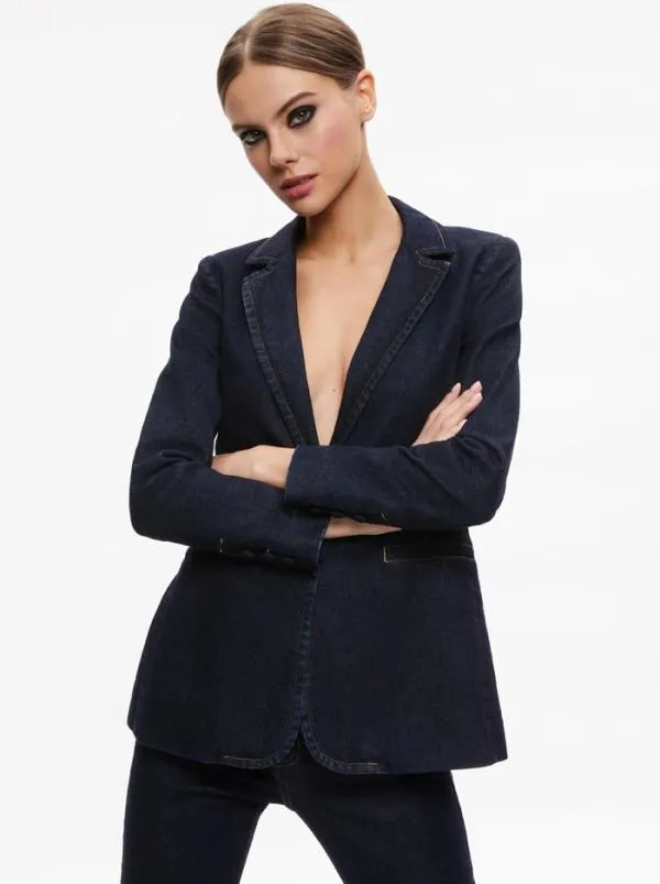 Jackets Coats Women Alice Olivia MACEY DENIM FITTED BLAZER Dark Rinse