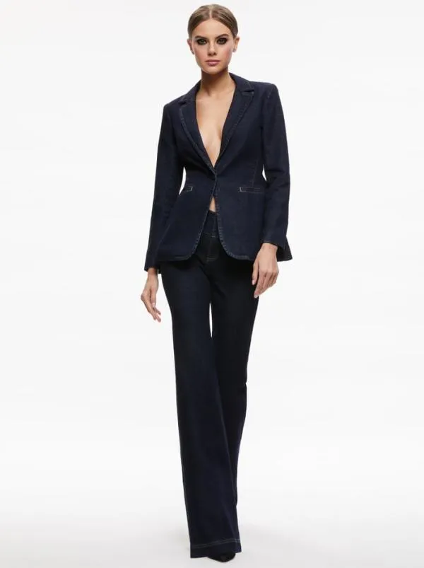 Jackets Coats Women Alice Olivia MACEY DENIM FITTED BLAZER Dark Rinse