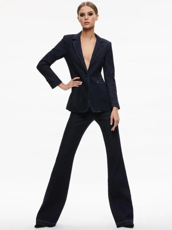 Jackets Coats Women Alice Olivia MACEY DENIM FITTED BLAZER Dark Rinse