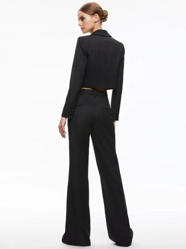 Jackets Coats Women Alice Olivia MYA CROPPED NOTCH COLLAR BLAZER Black Pinstripe