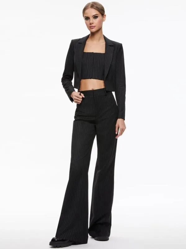 Jackets Coats Women Alice Olivia MYA CROPPED NOTCH COLLAR BLAZER Black Pinstripe