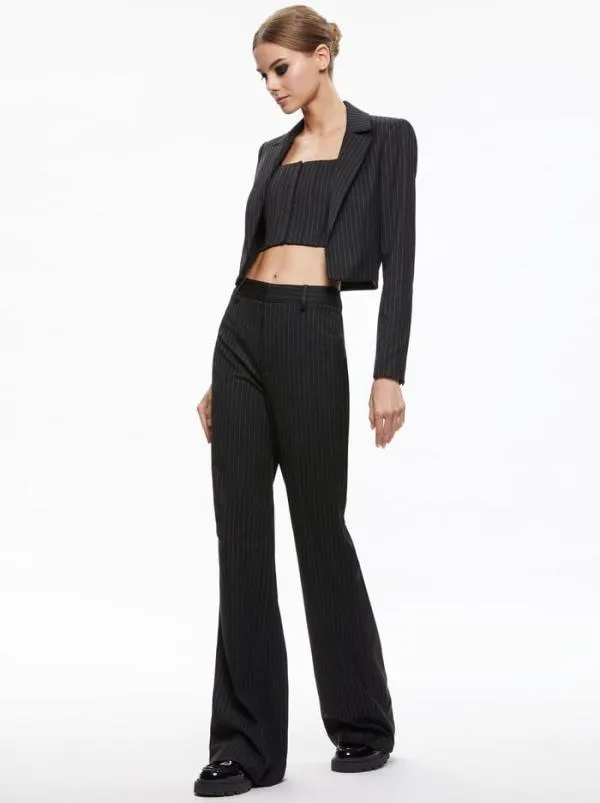 Jackets Coats Women Alice Olivia MYA CROPPED NOTCH COLLAR BLAZER Black Pinstripe