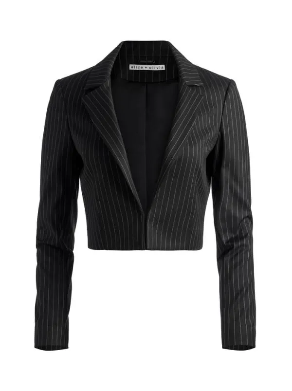 Jackets Coats Women Alice Olivia MYA CROPPED NOTCH COLLAR BLAZER Black Pinstripe