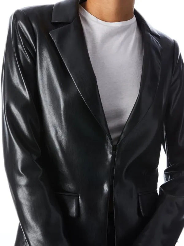 Jackets Coats Women Alice Olivia MYA VEGAN LEATHER NOTCH COLLAR BLAZER Black
