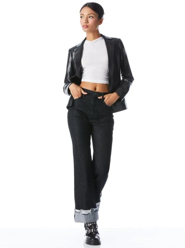 Jackets Coats Women Alice Olivia MYA VEGAN LEATHER NOTCH COLLAR BLAZER Black