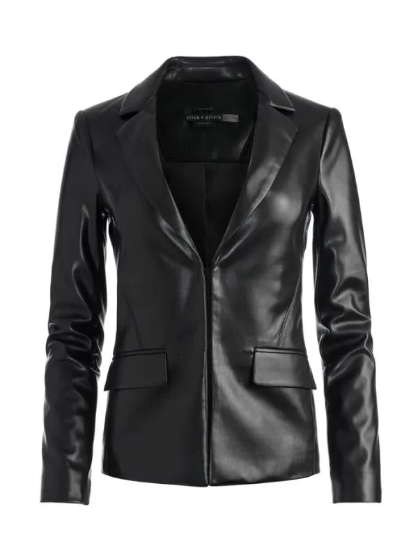 Jackets Coats Women Alice Olivia MYA VEGAN LEATHER NOTCH COLLAR BLAZER Black