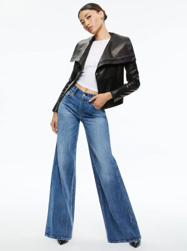 Jackets Coats Women Alice Olivia NITA LEATHER DRAPE FRONT JACKET Black