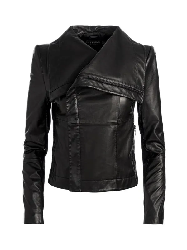 Jackets Coats Women Alice Olivia NITA LEATHER DRAPE FRONT JACKET Black