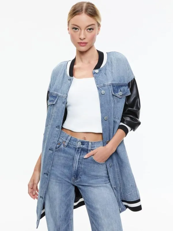 Jackets Coats Women Alice Olivia ORTEN OVERSIZED VARSITY JACKET Sadie Lt Vintage Blue Jackets Coats Women Alice Olivia ORTEN OVERSIZED VARSITY JACKET Sadie Lt Vintage Blue