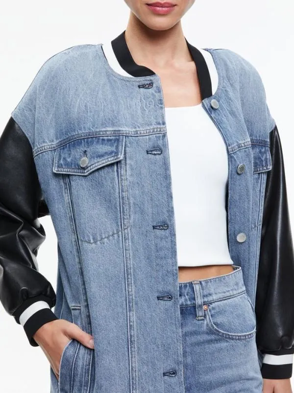Jackets Coats Women Alice Olivia ORTEN OVERSIZED VARSITY JACKET Sadie Lt Vintage Blue