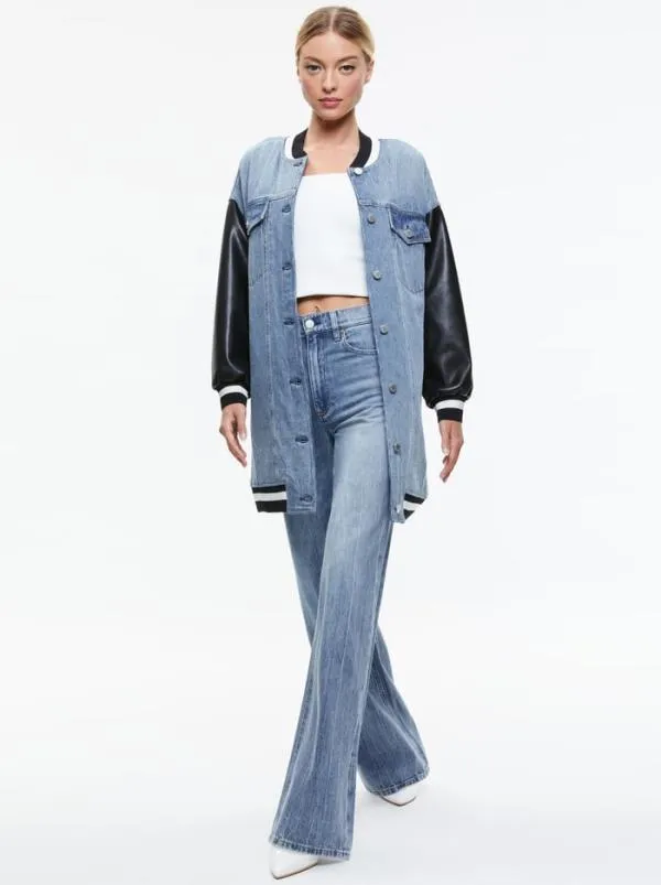 Jackets Coats Women Alice Olivia ORTEN OVERSIZED VARSITY JACKET Sadie Lt Vintage Blue