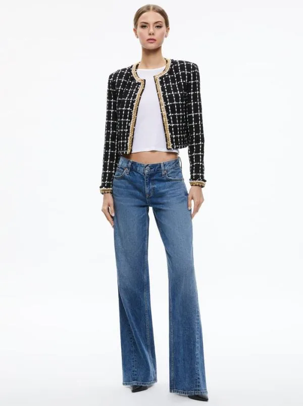 Jackets Coats Women Alice Olivia SABINA CHAIN TRIM TWEED JACKET Blackecru