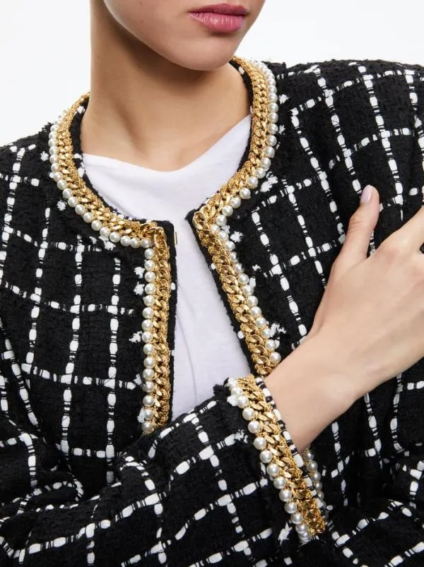 Jackets Coats Women Alice Olivia SABINA CHAIN TRIM TWEED JACKET Blackecru