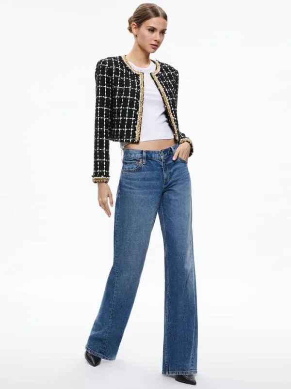 Jackets Coats Women Alice Olivia SABINA CHAIN TRIM TWEED JACKET Blackecru