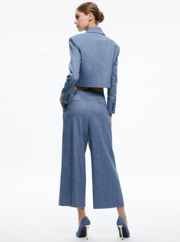 Jackets Coats Women Alice Olivia SHAN CROPPED CHAMBRAY BLAZER Dark Chambray
