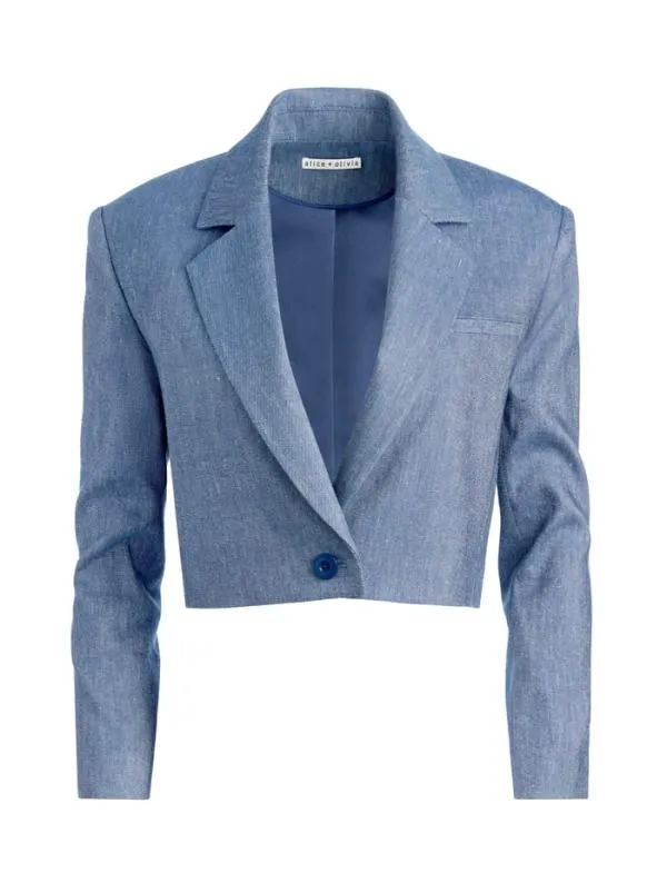 Jackets Coats Women Alice Olivia SHAN CROPPED CHAMBRAY BLAZER Dark Chambray