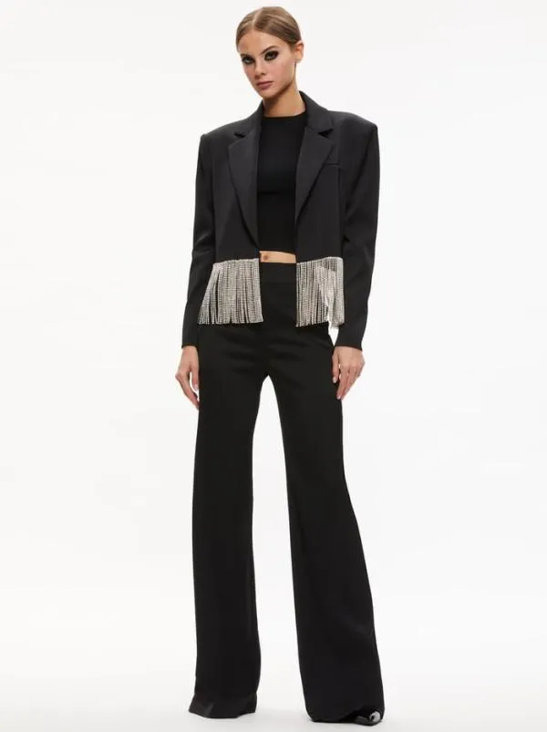 Jackets Coats Women Alice Olivia SHAN CRYSTAL FRINGE BLAZER Black