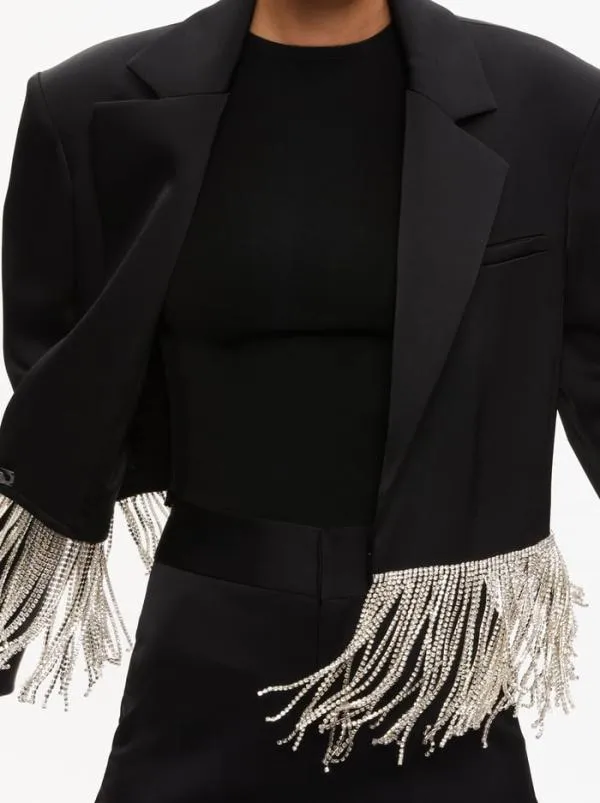 Jackets Coats Women Alice Olivia SHAN CRYSTAL FRINGE BLAZER Black
