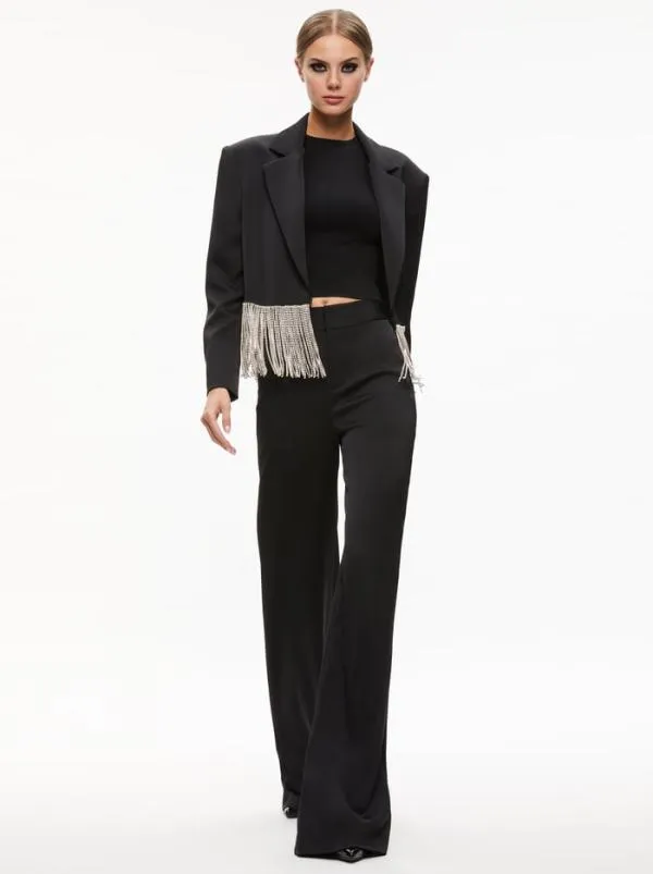 Jackets Coats Women Alice Olivia SHAN CRYSTAL FRINGE BLAZER Black