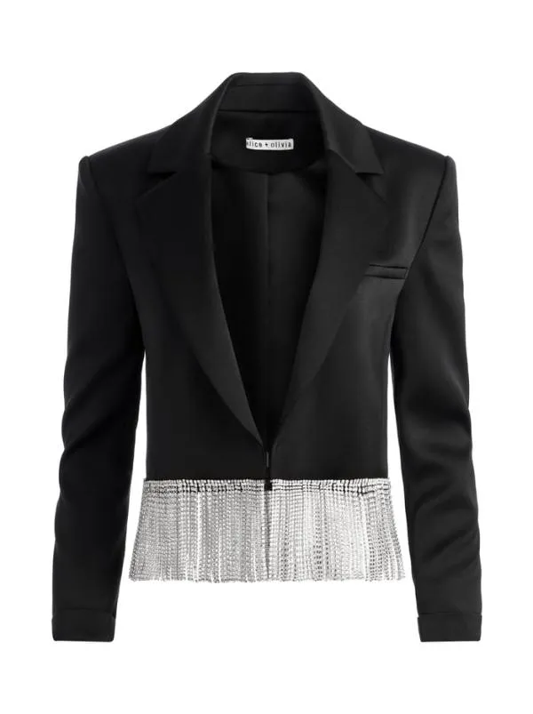 Jackets Coats Women Alice Olivia SHAN CRYSTAL FRINGE BLAZER Black