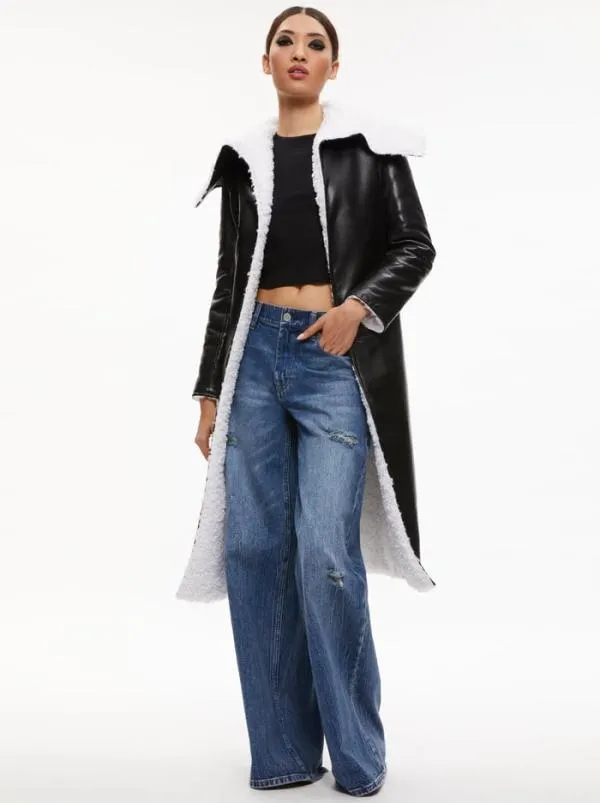 Jackets Coats Women Alice Olivia SHAN REVERSIBLE FAUX SHEARLING COAT Black