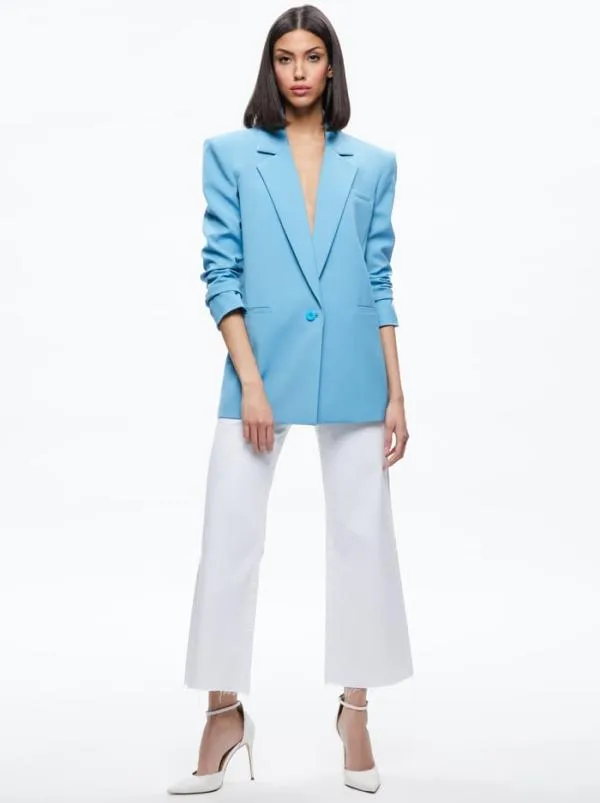 Jackets Coats Women Alice Olivia SHAN STRONG SHOULDER RUCHED SLEEVE BLAZER Oxford Blue