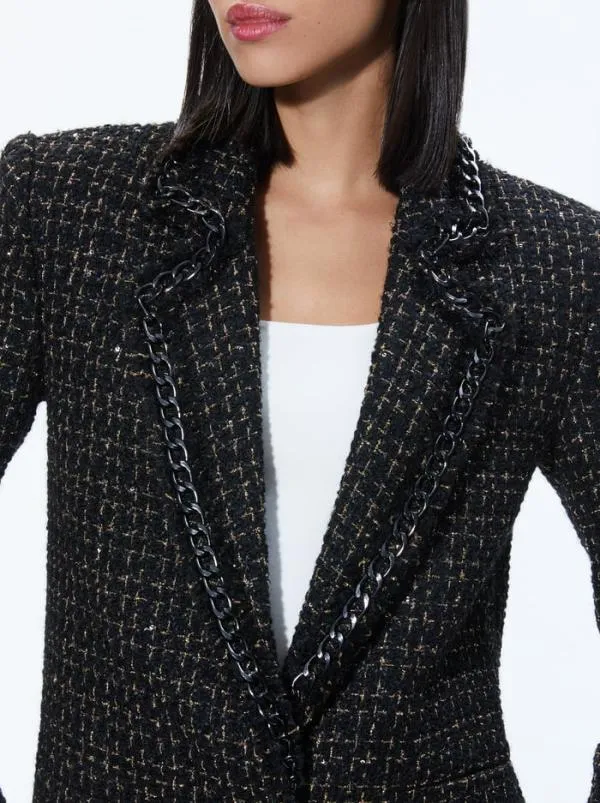 Jackets Coats Women Alice Olivia SHAN TWEED CHAIN TRIM BLAZER Blackgold