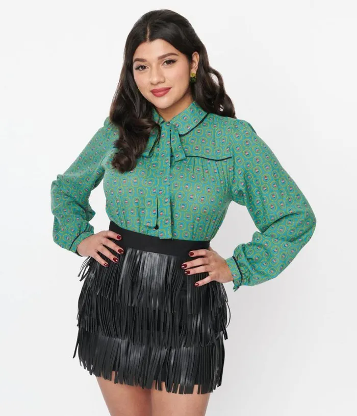 Jade Blue Floral Paisley Blouse Clothing Unique Vintage Blouses