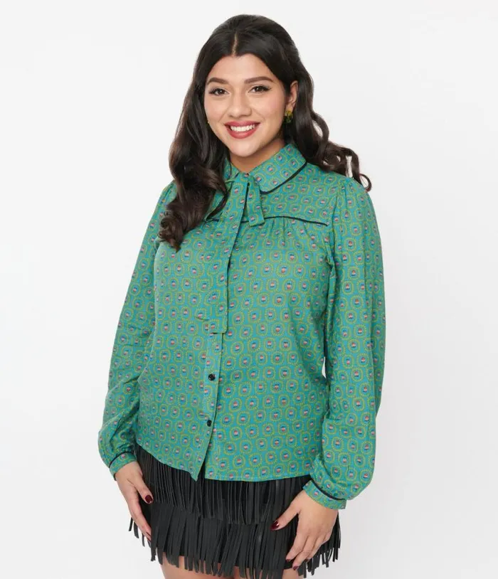 Jade Blue Floral Paisley Blouse Clothing Unique Vintage Blouses