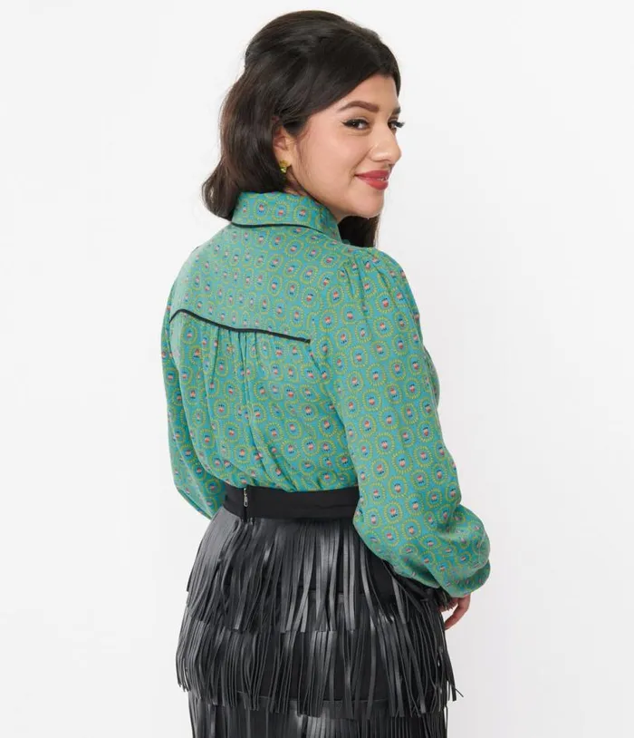 Jade Blue Floral Paisley Blouse Clothing Unique Vintage Blouses