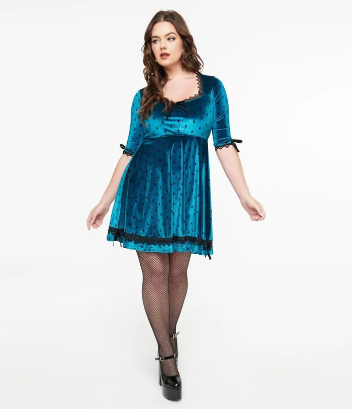 Jawbreaker Teal and Black Teardrop Velvet Mini Dress Dresses Unique Vintage Fit and Flare Jawbreaker Teal and Black Teardrop Velvet Mini Dress Dresses Unique Vintage Fit and Flare