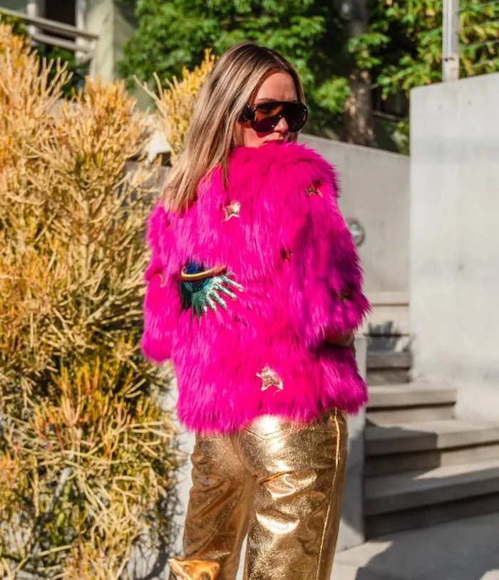 Jennafer Grace Hot Pink Planet Queen Faux Fur Jacket Clothing Unique Vintage Coats and Jackets