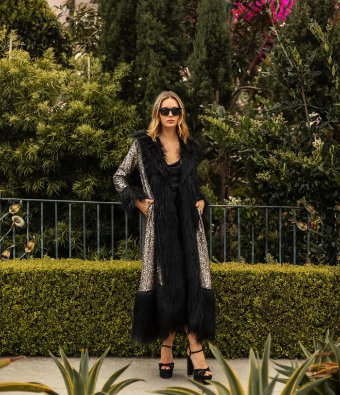 Jennafer Grace Penny Deluxe Gunmetal Sequin Faux Fur Coat Clothing Unique Vintage Coats and Jackets