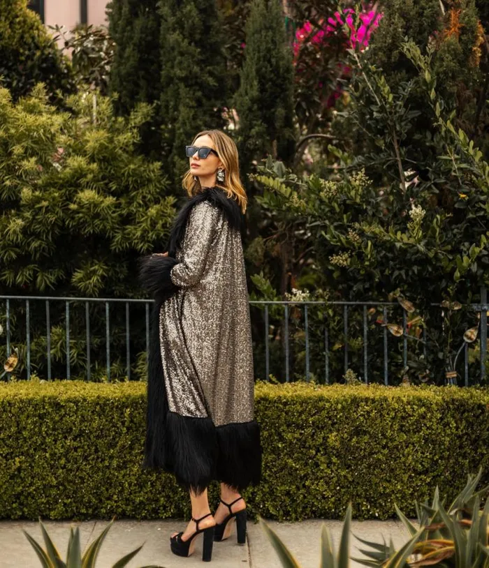 Jennafer Grace Penny Deluxe Gunmetal Sequin Faux Fur Coat Clothing Unique Vintage Coats and Jackets