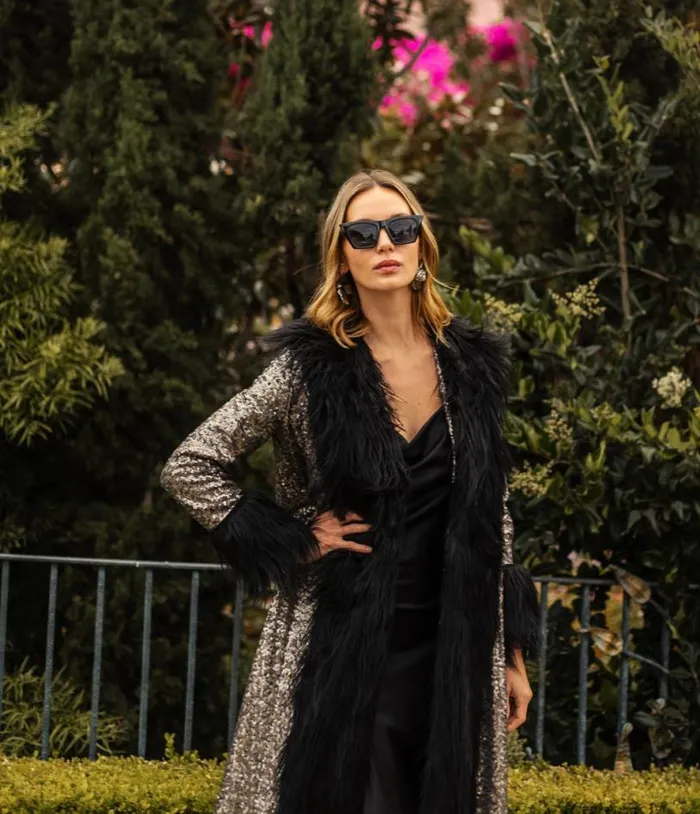 Jennafer Grace Penny Deluxe Gunmetal Sequin Faux Fur Coat Clothing Unique Vintage Coats and Jackets